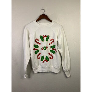 Vintage Christmas Sweatshirt Pannill Joy Candy Cane Themed Crewneck 90s VTG M